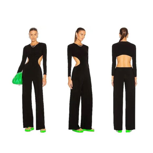 Norma Kamali Black Open-Back Stretch-Jersey Wide-Leg Jumpsuit - XS / FR 34 - Picture 15 of 15